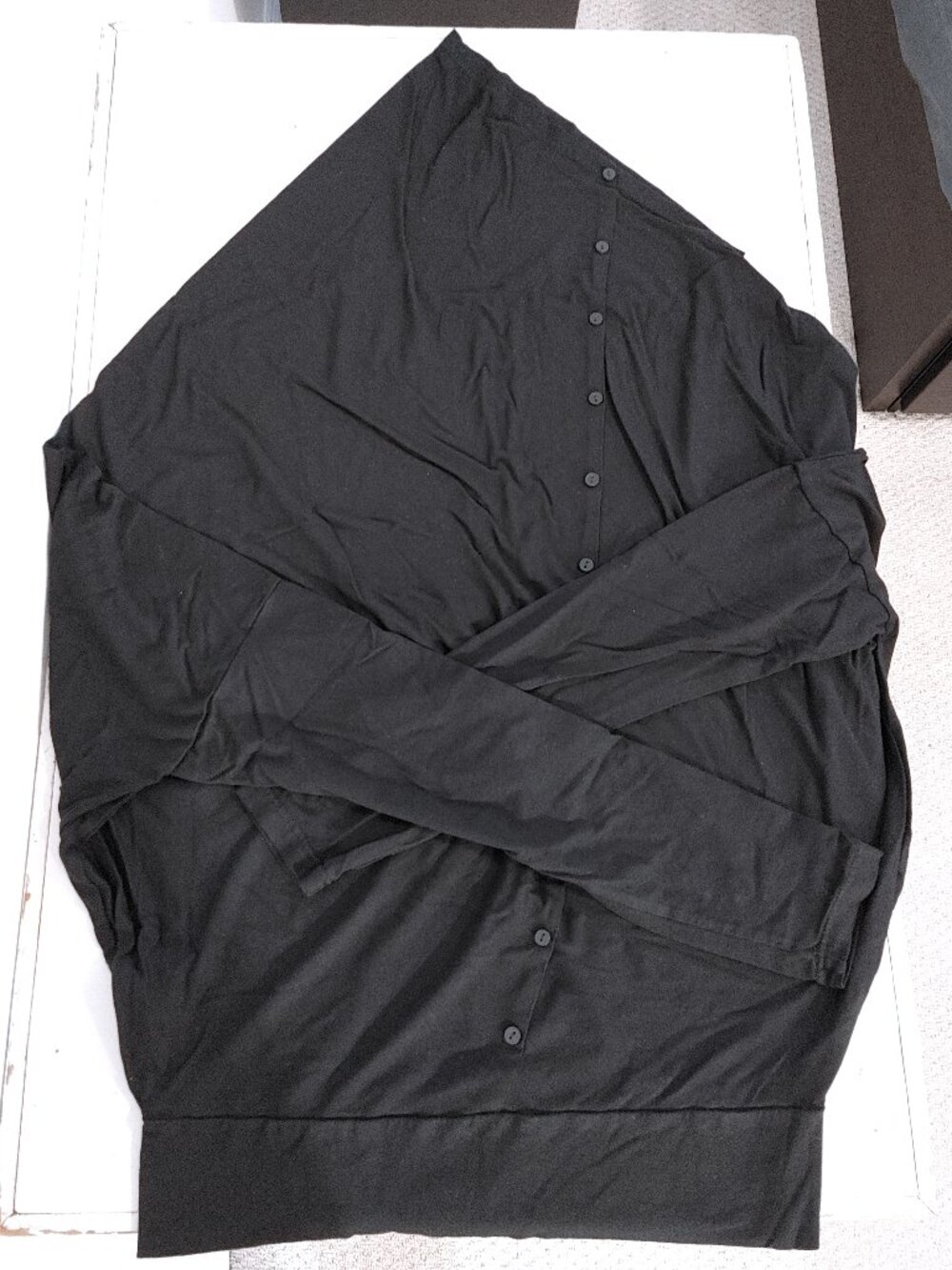 Medium black LeMuse asymmetrical draped drop-shoulder baggy long-sleeve tunic
